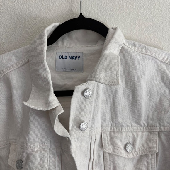 Old Navy‎ White Denim Jacket Womens Size L Button Front Long Sleeve Jean Coat - Picture 5 of 9
